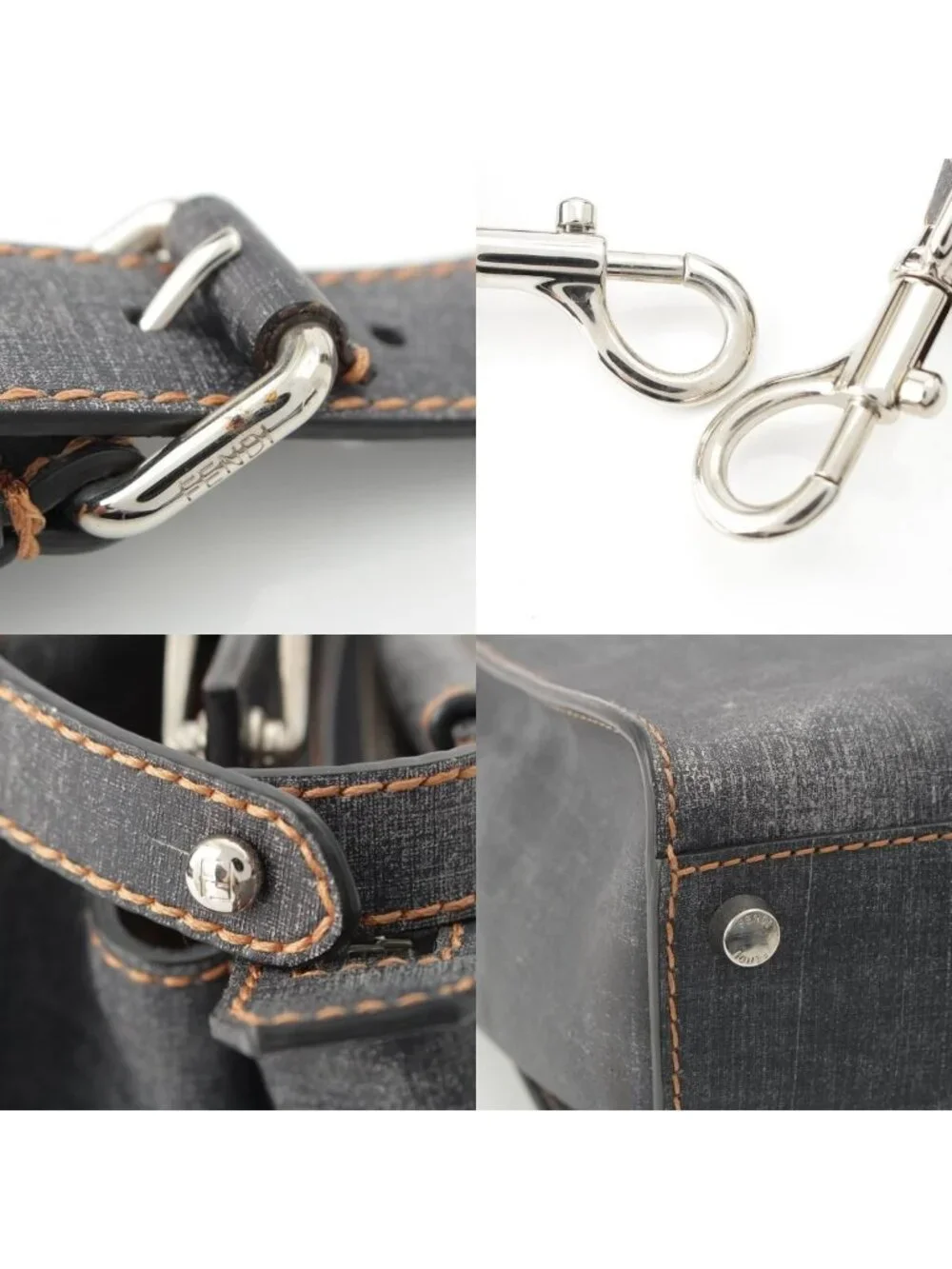 Fendi Peekaboo Leather 2-Way Shoulder Business Bag Indigo